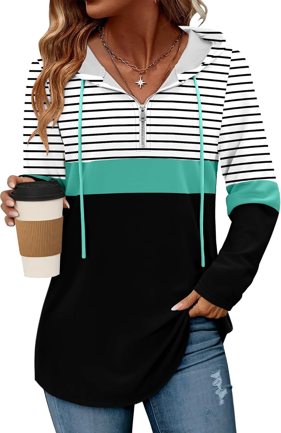 BETTE BOUTIK Womens Quarter Zip Tunic Hoodies for Comfort