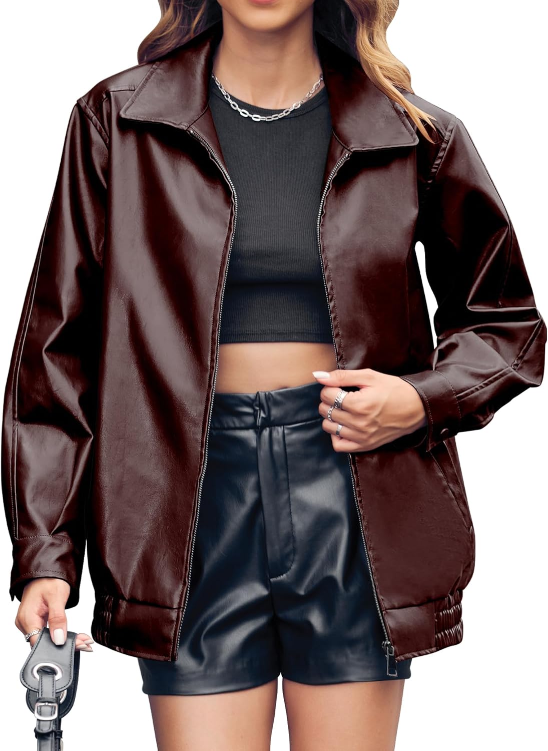 Miladusa Womens Oversized Leather Jackets for Trendy Style