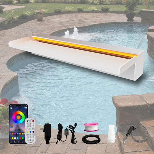 Pond Waterfall Spillway with LED Lights for Elegant Garden Decor