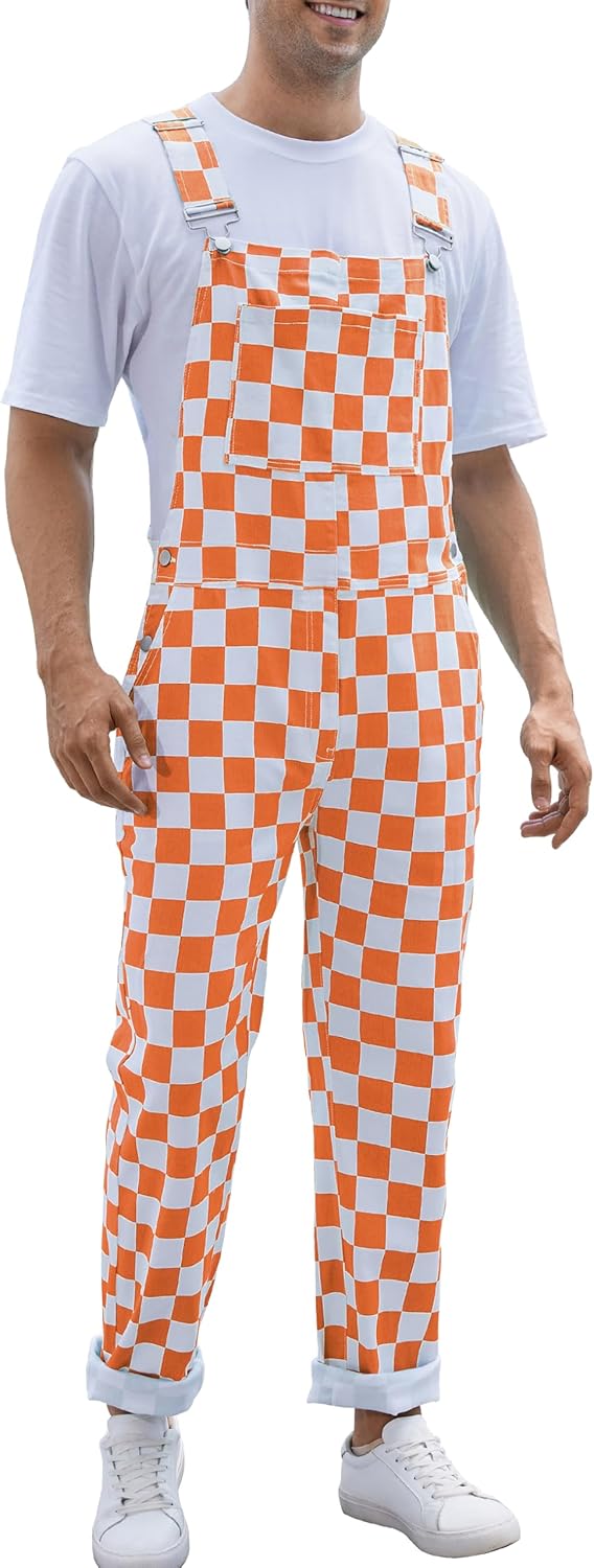 Checkered Pants Mens Overalls Bib Coveralls for Game Day Fun