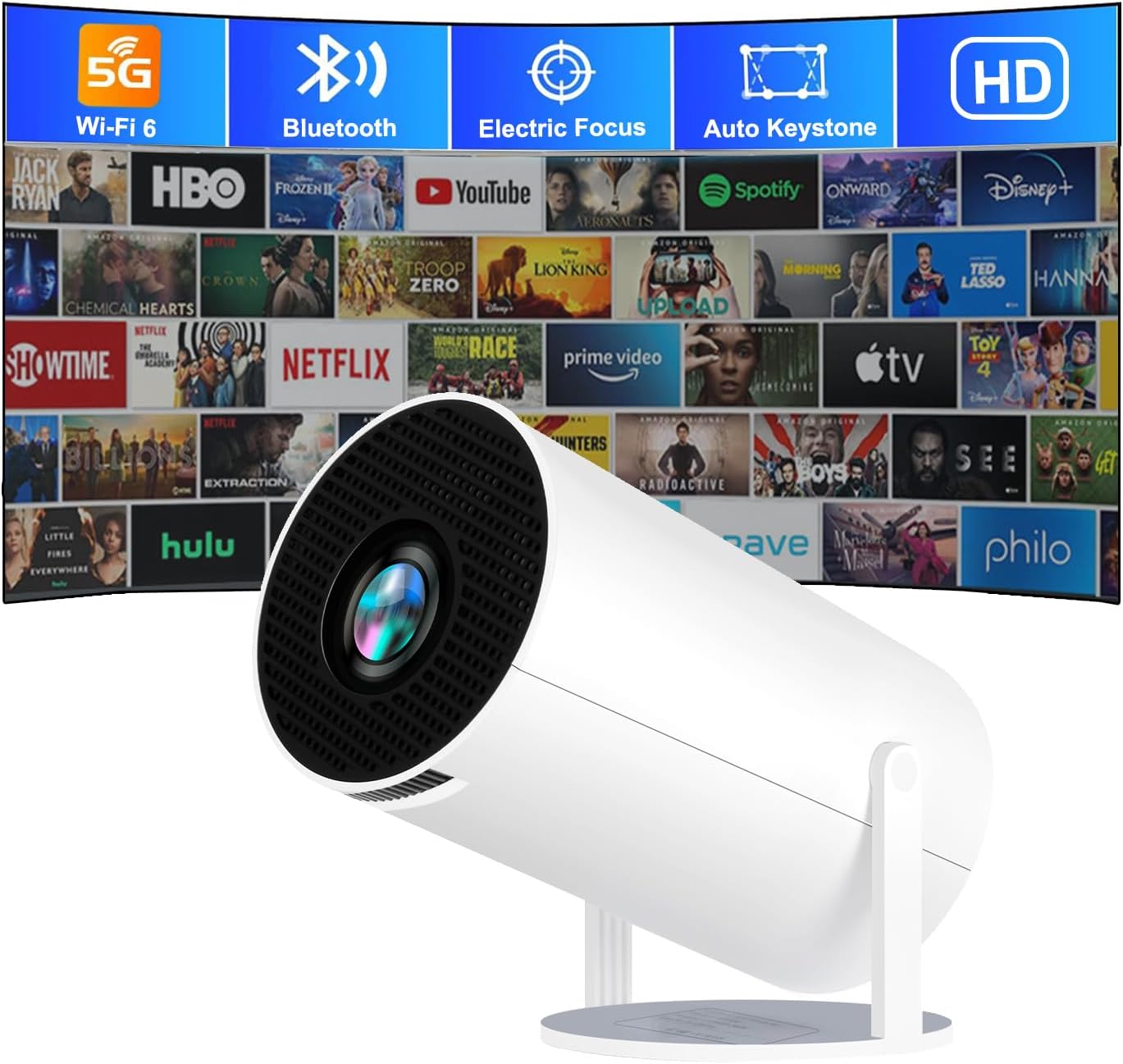 Portable Mini Projector with WiFi & Bluetooth - 4K Video Decoding - Phone Laptop TV Fire Stick Compatible