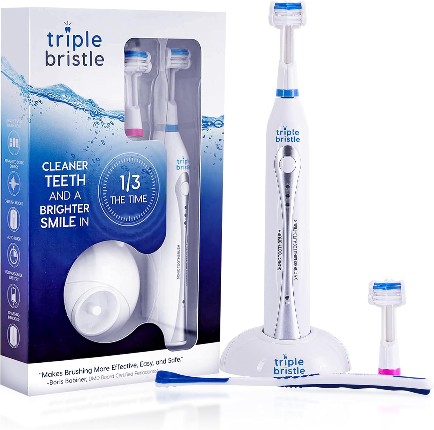 Triple Bristle Original Sonic Toothbrush for Effective Cleaning