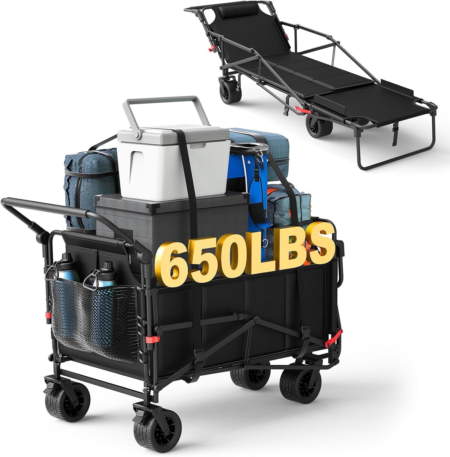 LEVELEVE Heavy Duty Folding Wagon - 2-in-1 Collapsible Cart