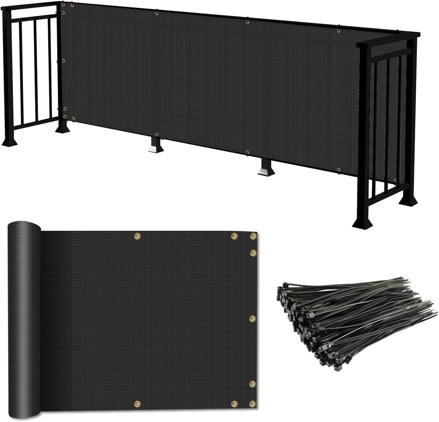 COARBOR Balcony Privacy Screen: 90% Blockage, 2.5'x10', Black