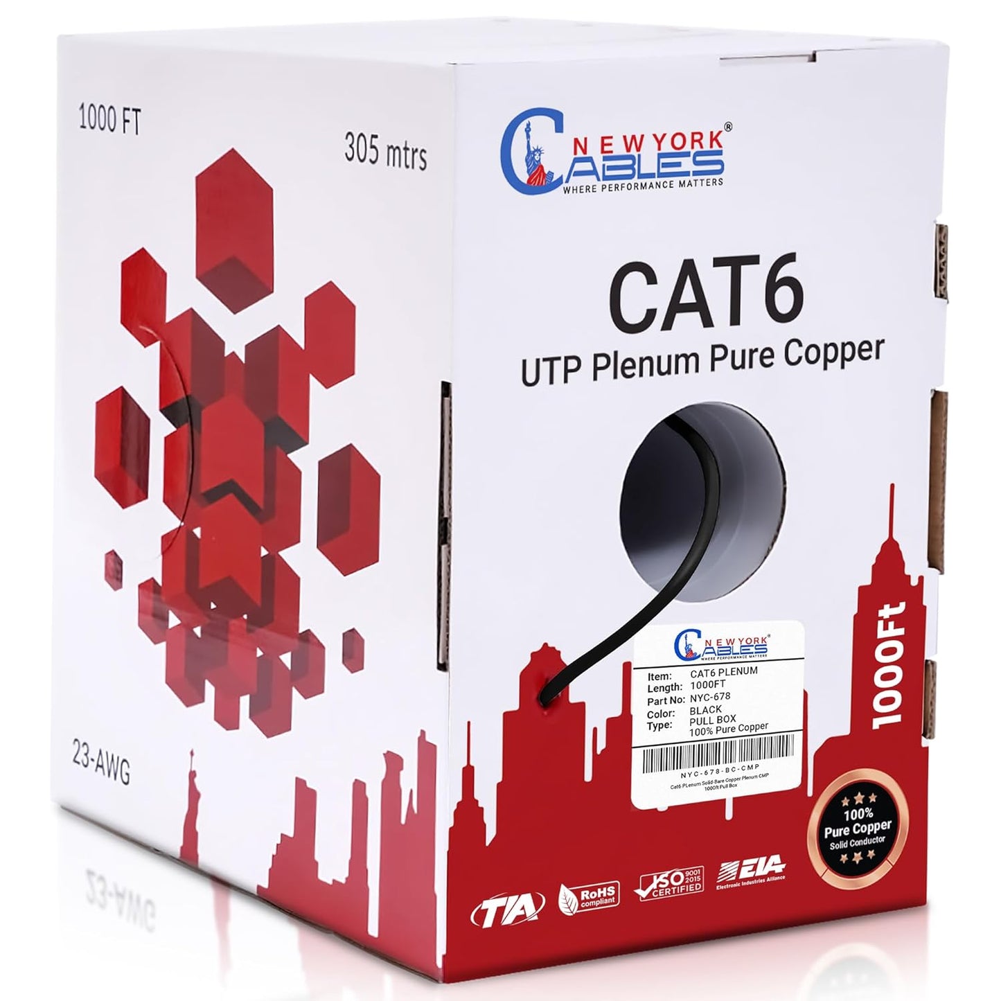 1000ft CAT6 Plenum Ethernet Cable | 10GB Internet Speeds - NewYork Cables