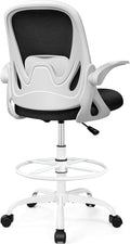 Drafting Chair Tall Office Stool with Foot Rest Ring - White