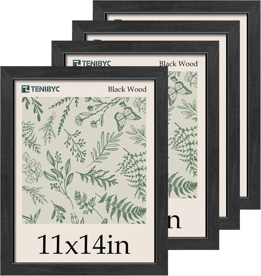 11x14 Picture Frame Set - Classic Black Photo Frame 4 Pack