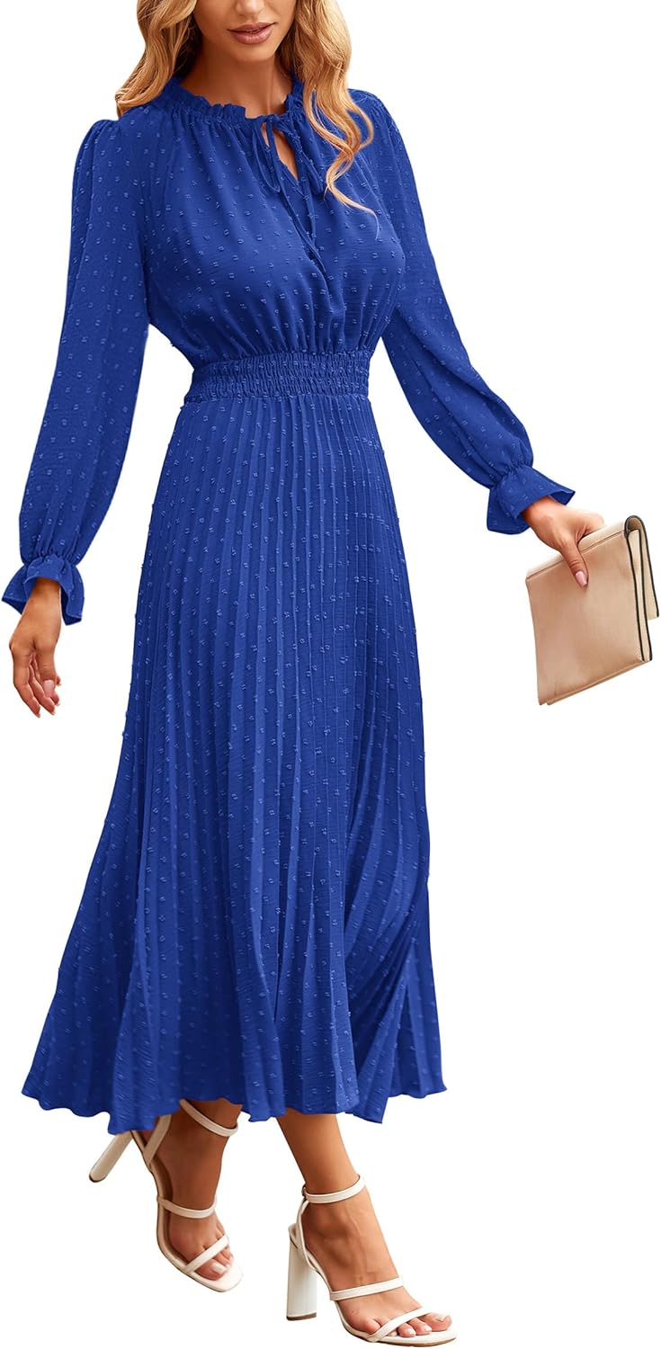 PRETTYGARDEN Women's Midi Dress: Elegant Swiss Dot Style