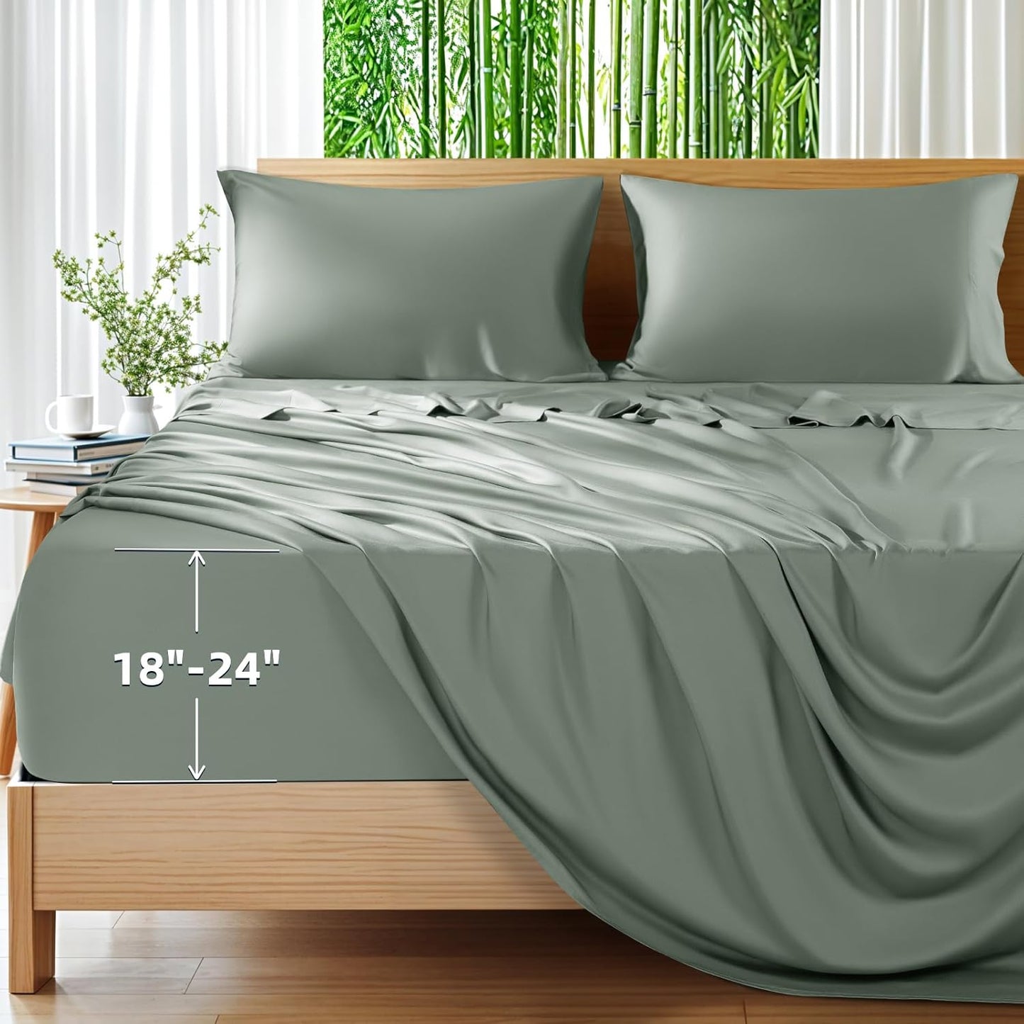Bamboo Sheets Extra Deep Pocket Set for Queen Size Mattresses