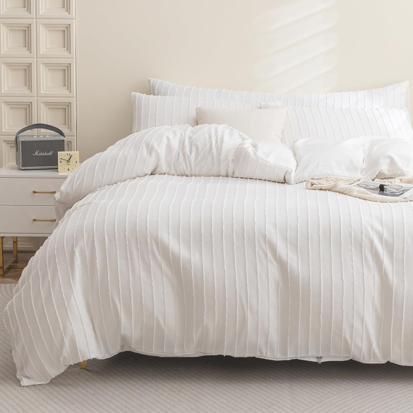 JELLYMONI Queen Size Duvet Cover Set - Boho Striped Design