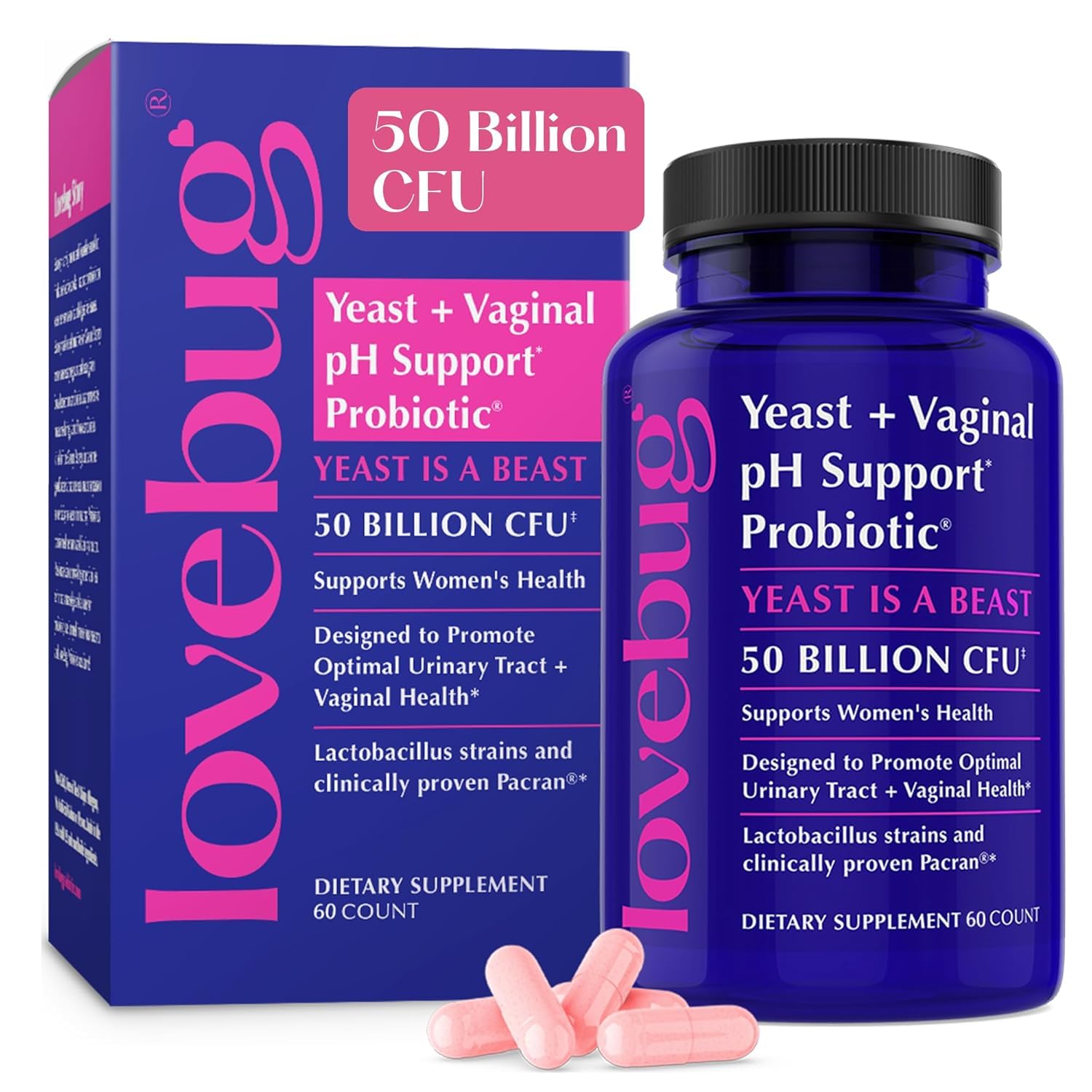 Lovebug Yeast and Vaginal Probiotics for Women pH Balance