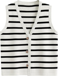 LILLUSORY Vest Tops for Women Striped Sweaters Button Up - Stylish