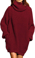 Pink Queen Women's Loose Turtleneck Sweater Dress - Oversize Cozy Fit