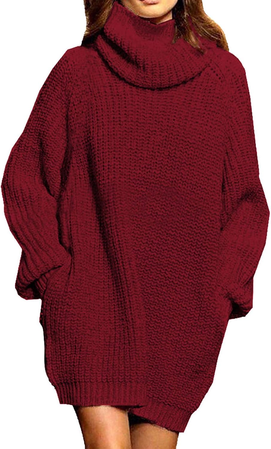 Pink Queen Women's Oversize Turtleneck Pullover Sweater Dress