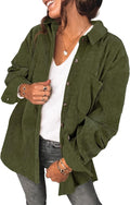 Corduroy Shirt Jacket Oversized Button Up V Neck - Versatile Layer