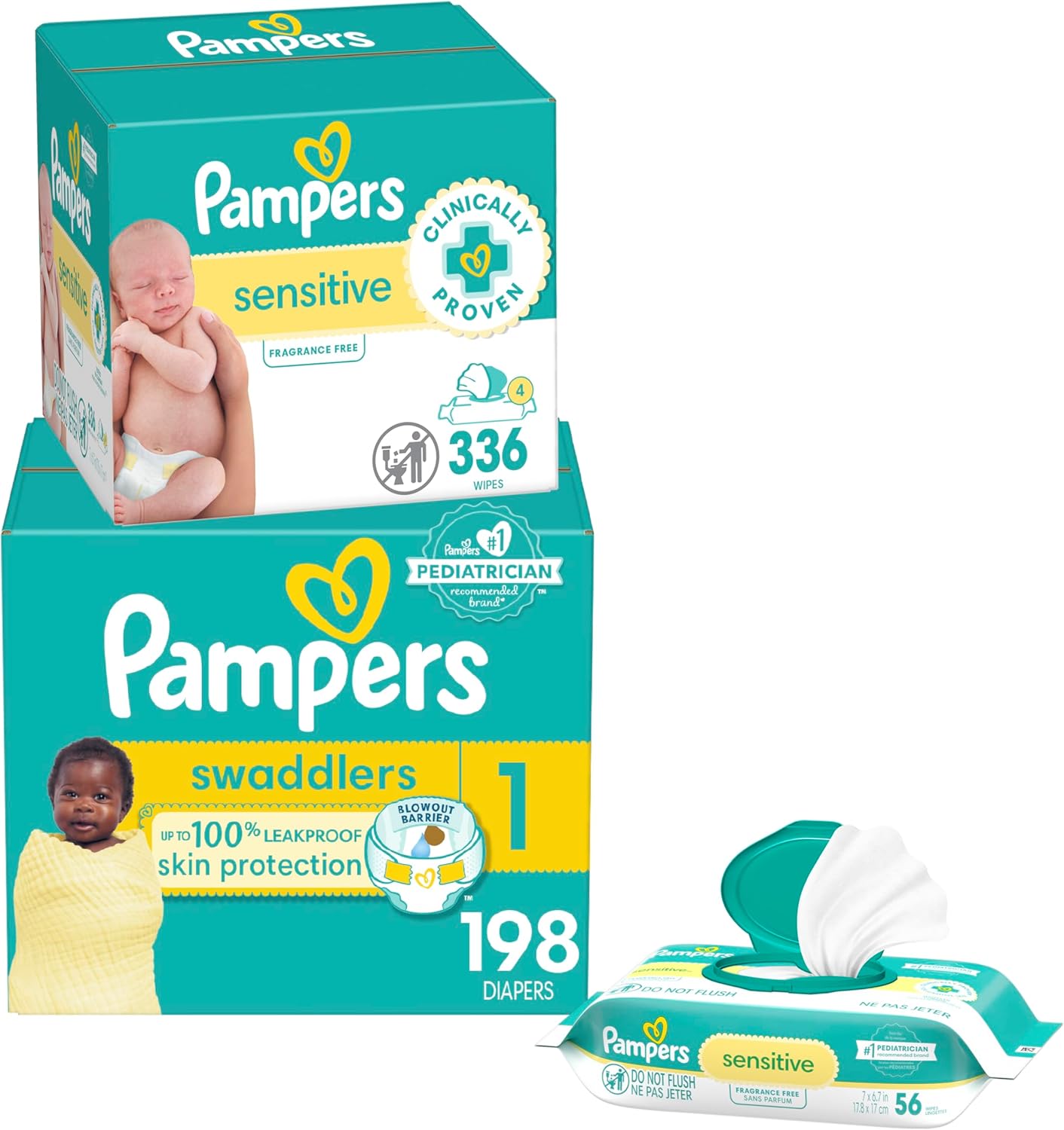 Pampers Swaddlers Size 1 Diapers + Sensitive Wipes Combo Pack - 534 Count