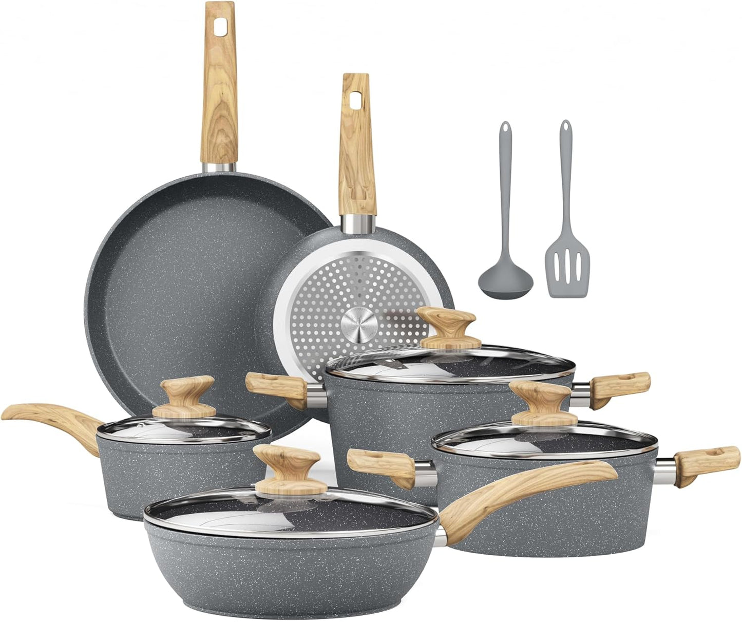 Induction Cookware Sets - 12 Piece Nonstick Granite Cookware