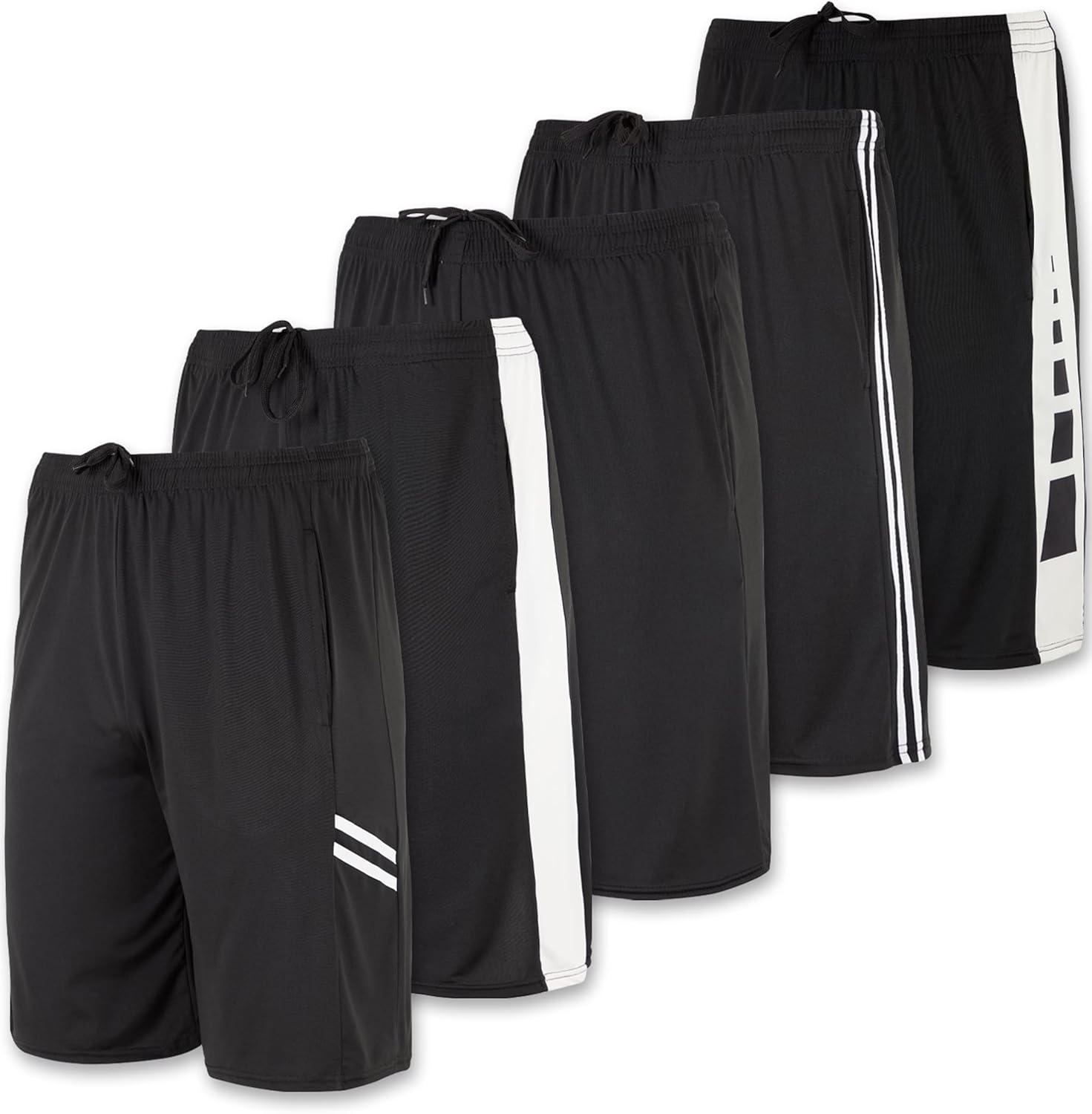 5 Pack Men's Active Quick Dry Fit Shorts for Gym and Running