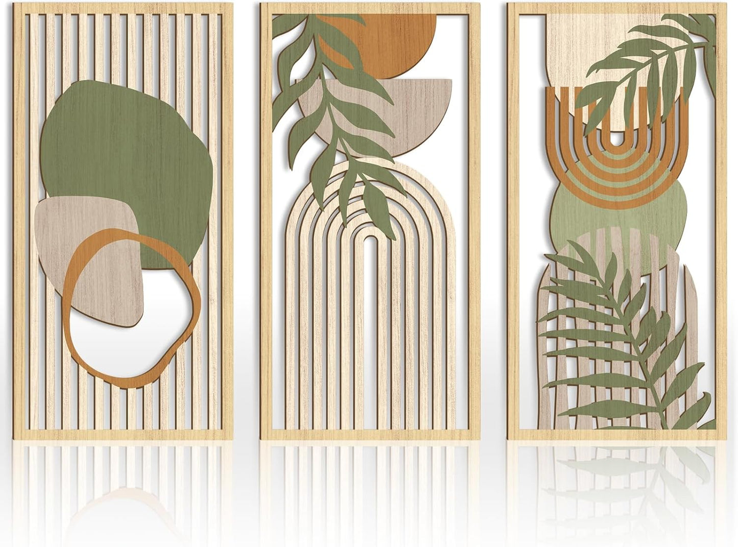 Boho Mid-century Modern Wood Wall Art Set of 3 for Home Decor