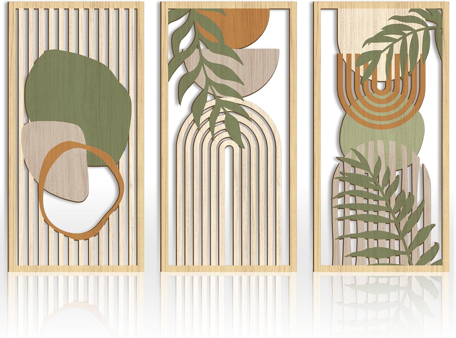 Boho Mid-century Modern Wood Wall Art Set of 3 for Home Decor