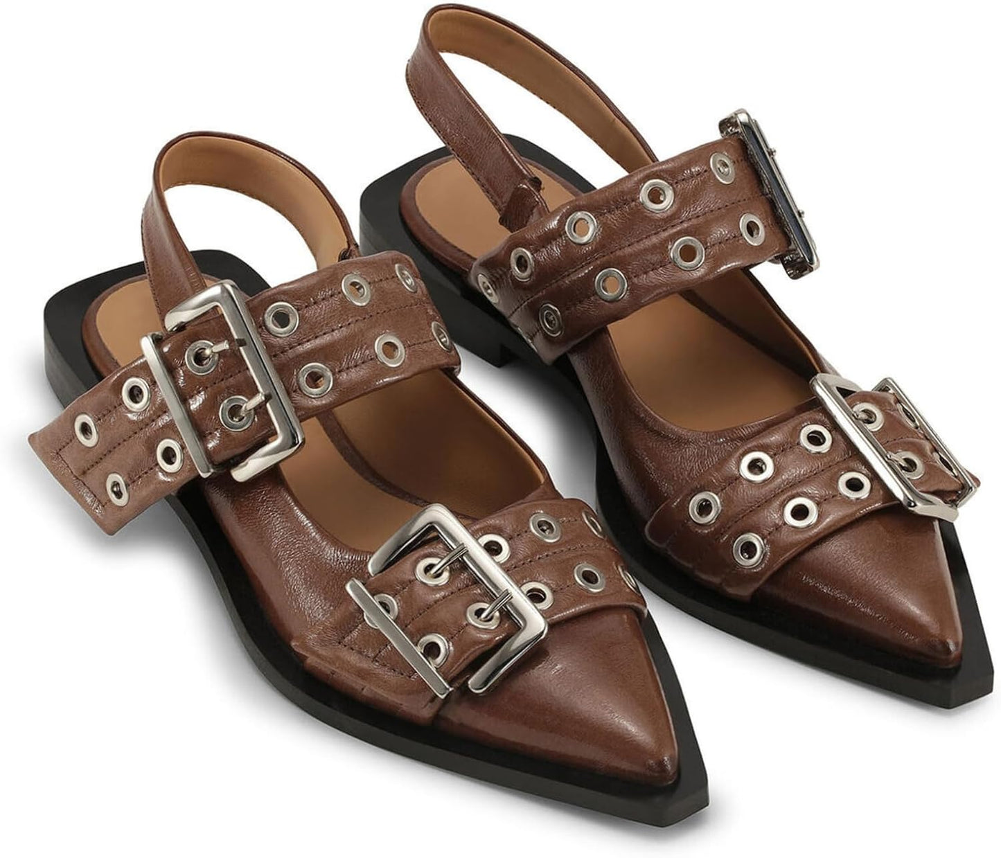 Wide Welt Buckle Ballet Flats for Women Slingback Casual Shoes