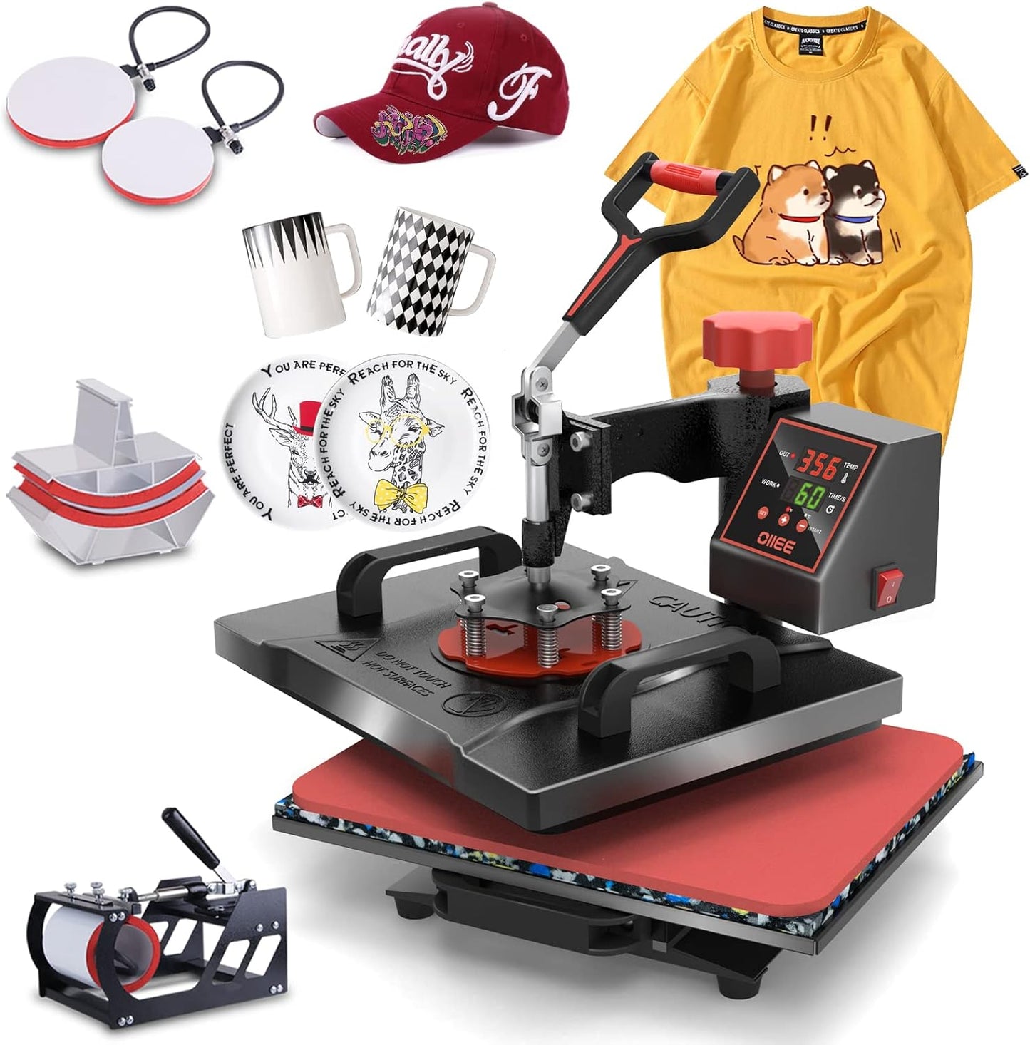 OIIEE 5 in 1 Heat Press Machine for T Shirts and More