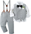 Toddler Baby Boy Clothes Suit Gentleman Wedding Outfit with Suspenders