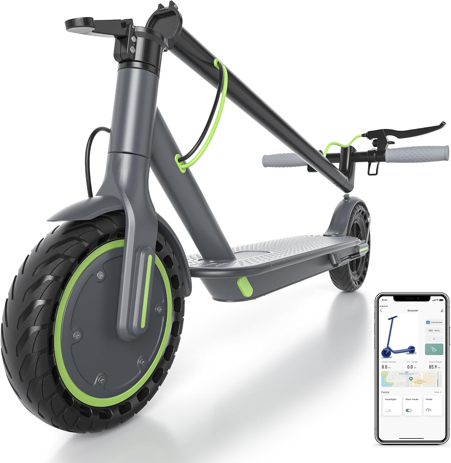 Electric Scooter with Solid Tires and Powerful Motor for Adults