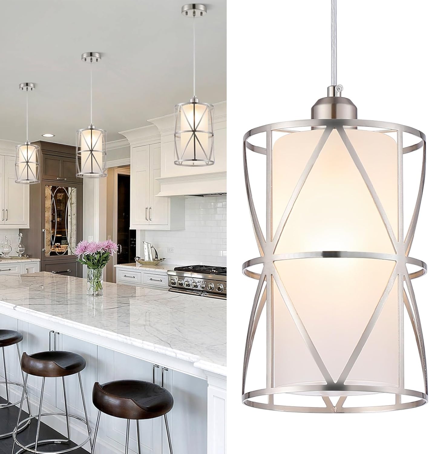 Modern Pendant Lights for Kitchen Island with Frosted Glass