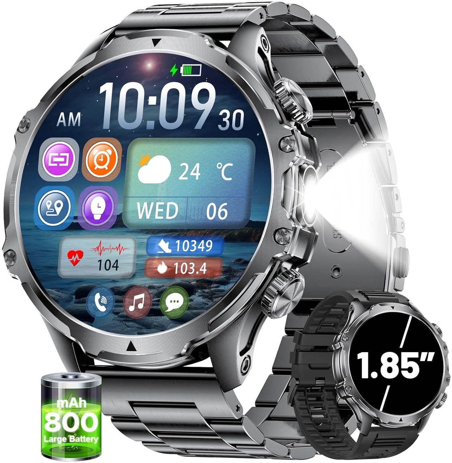 Military Smart Watch for Men with 1.85-Inch HD Display