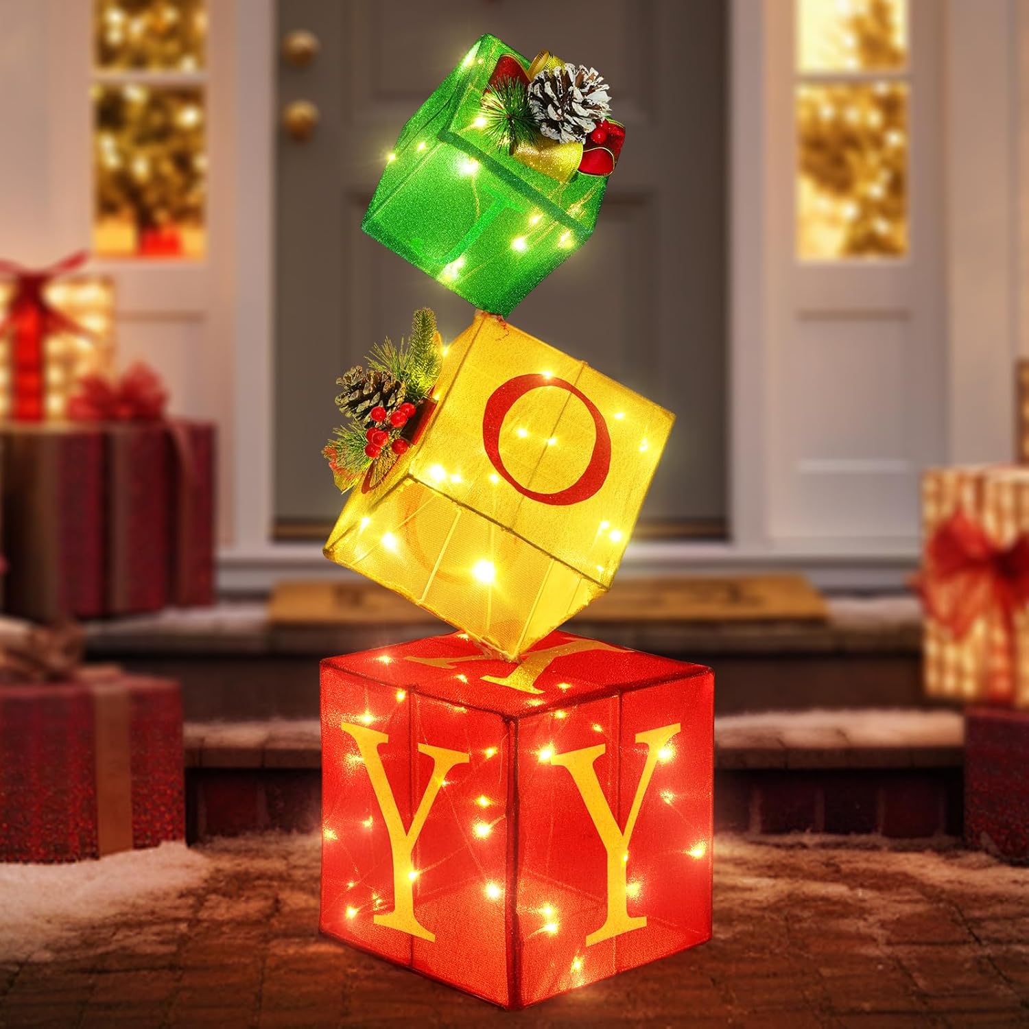 Christmas Joy Lighted Gift Boxes Set of 3 for Holiday Cheer