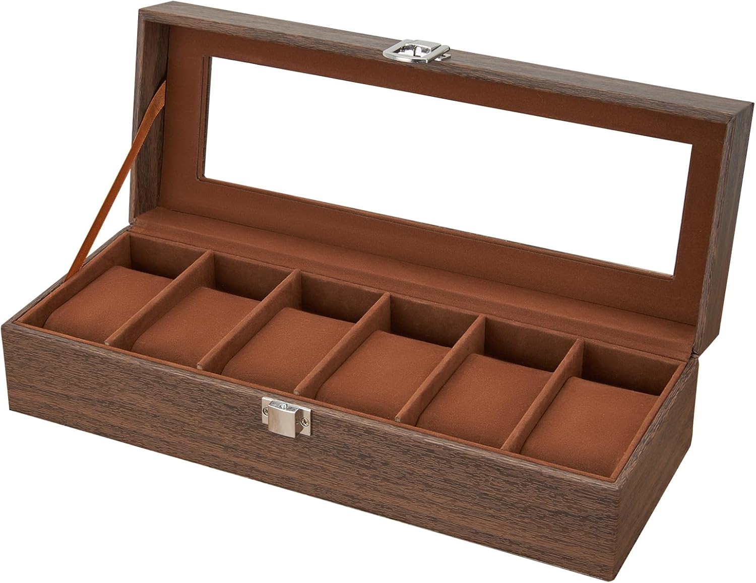 Ohuhu Wood Grain Watch Organizer - Stylish 6 Slot Case