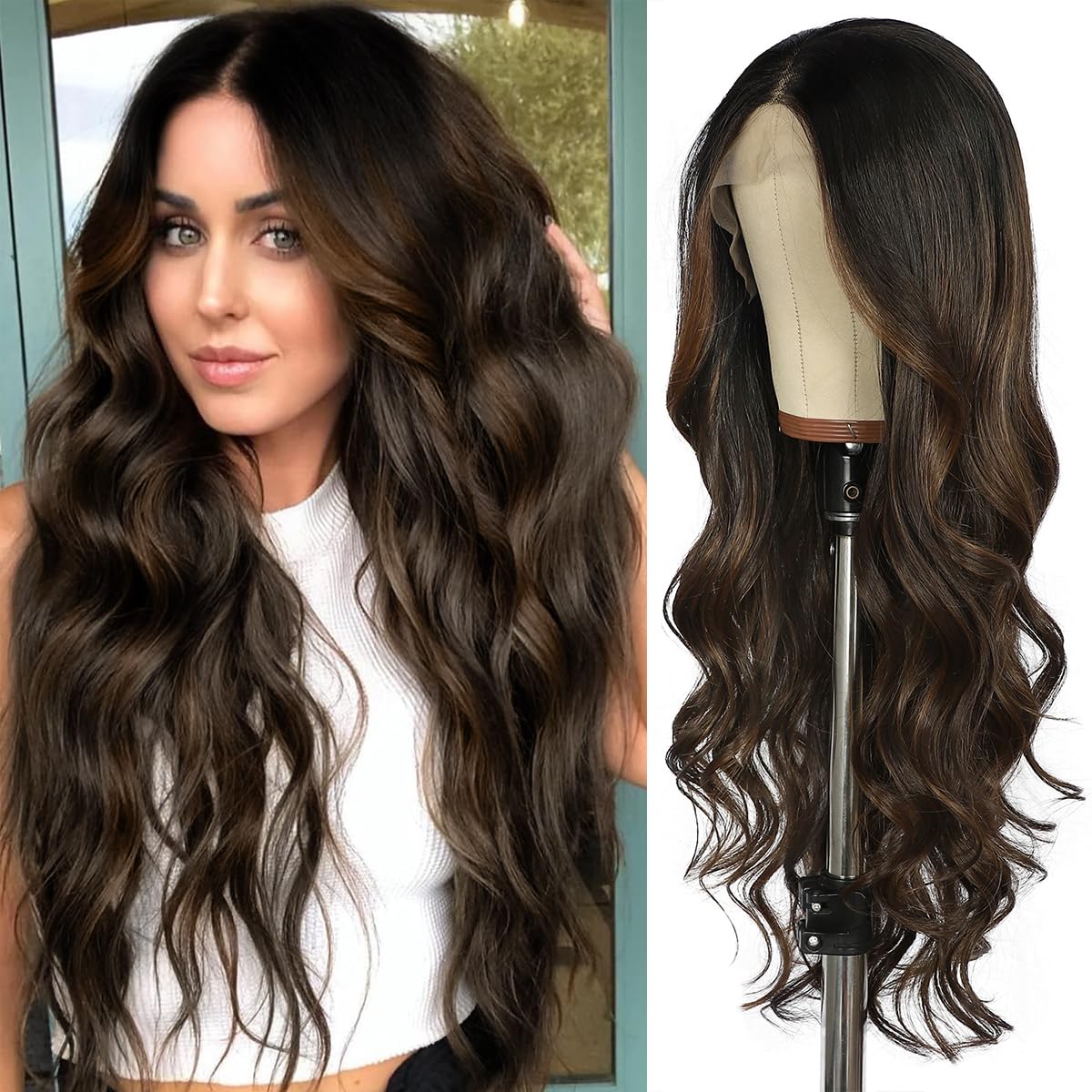 SAPPHIREWIGS Brown Wavy Wig for Daily Use and Parties