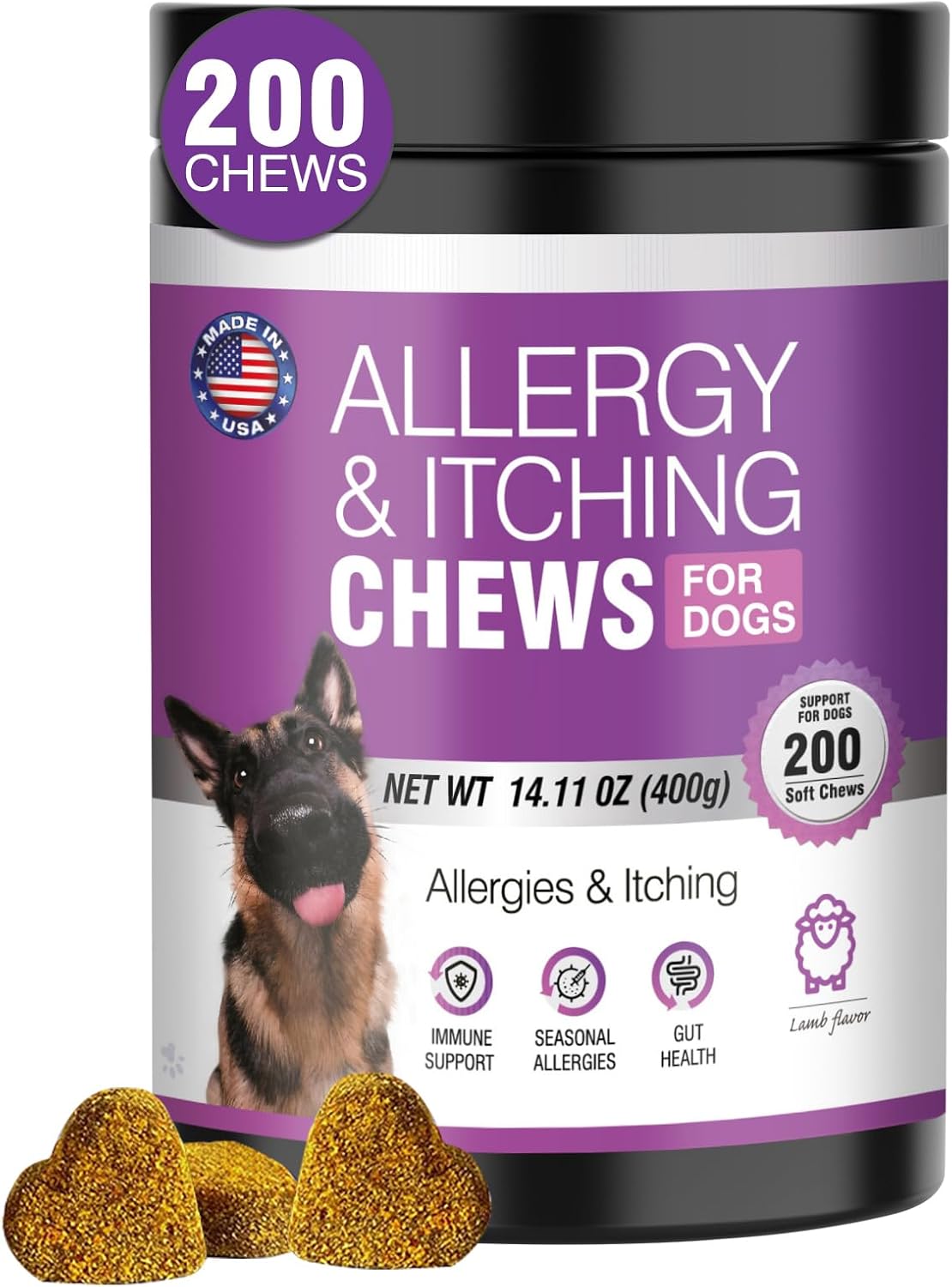 Dog Allergy Chews for Itching Skin Relief - 200ct Lamb Flavor