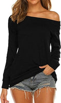 Halife Women's Off Shoulder Long Sleeve Boat Neck Blouse Top