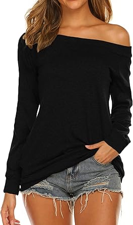 Halife Women's Long Sleeve Boat Neck Off Shoulder Blouse Tops