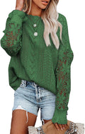 Dokotoo Womens Crewneck Crochet Lace Cable Knit Sweater - Elegant