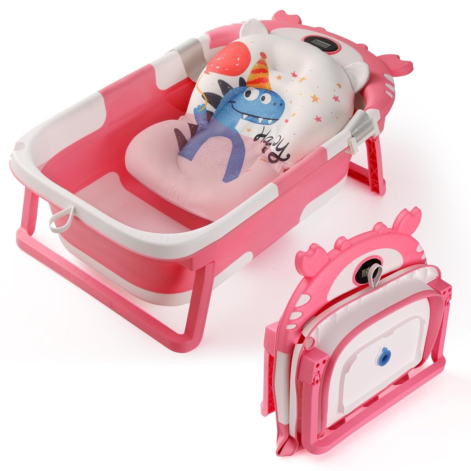 Collapsible Baby Bathtub with Thermometer for Newborns