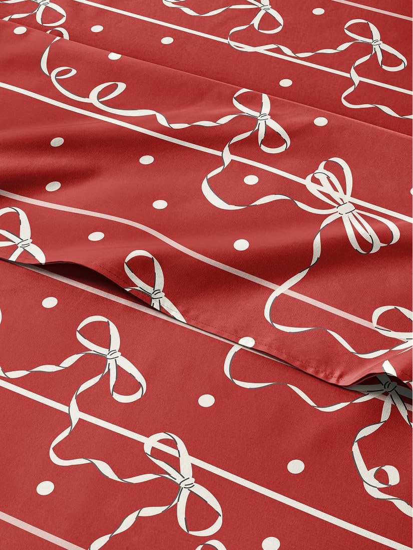 Queen Christmas Ribbon Sheet Set - Festive Holiday Bedding