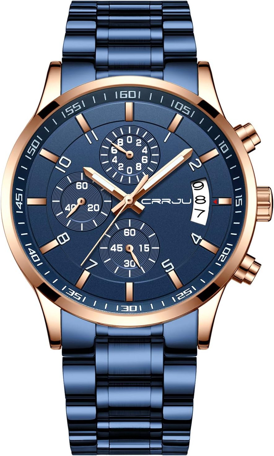 CRRJU Men's Fashion Stainless Steel Waterproof Chronograph Watch