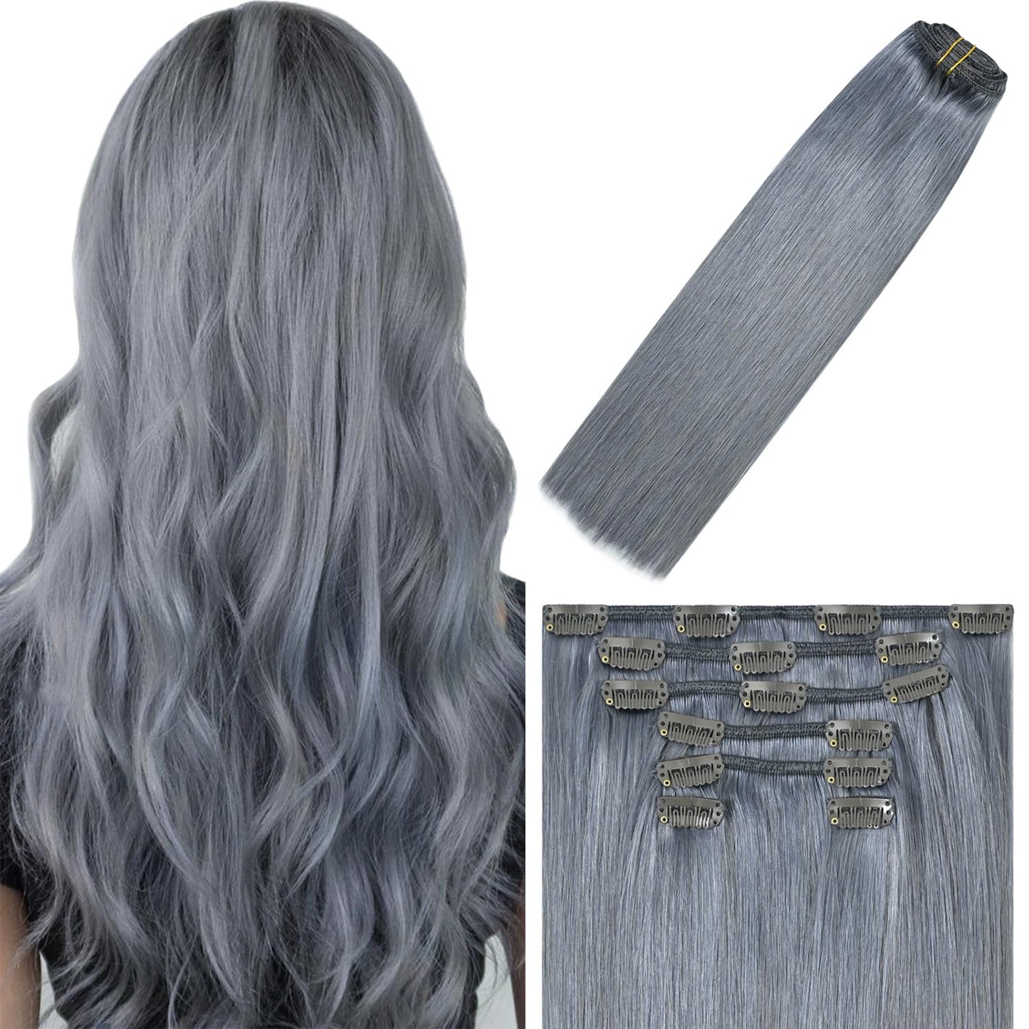 WindTouch Clip In Hair Extensions Dark Gray 22Inch for Women