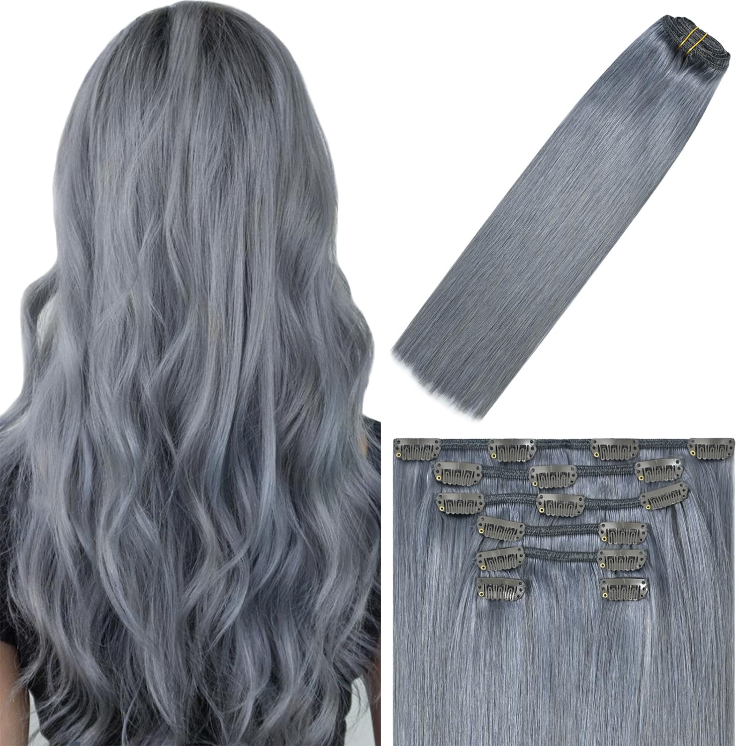 WindTouch Clip In Hair Extensions Dark Gray 22Inch for Women
