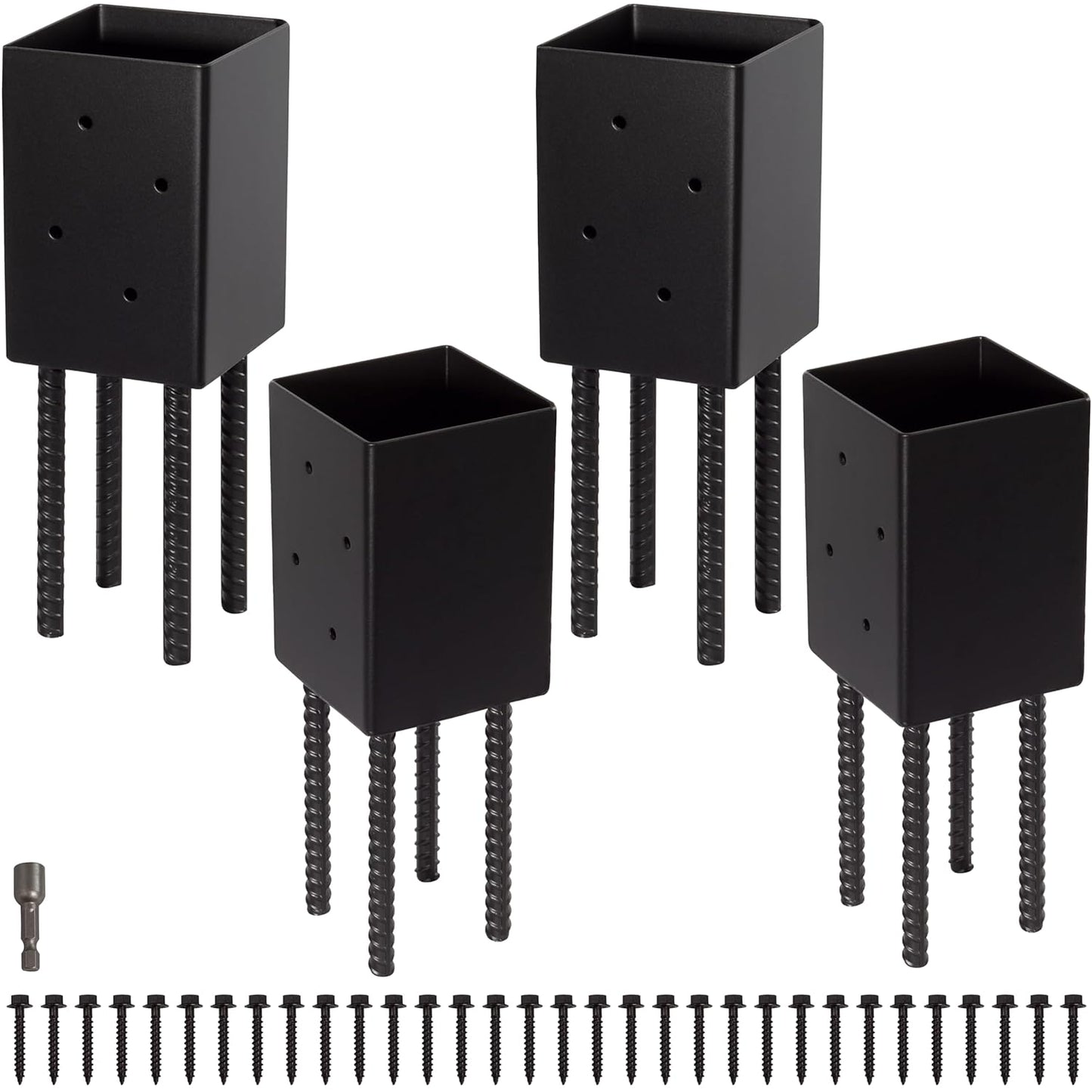 4x4 Post Base Holder Ground Spike for Concrete Decks - 4 Pack