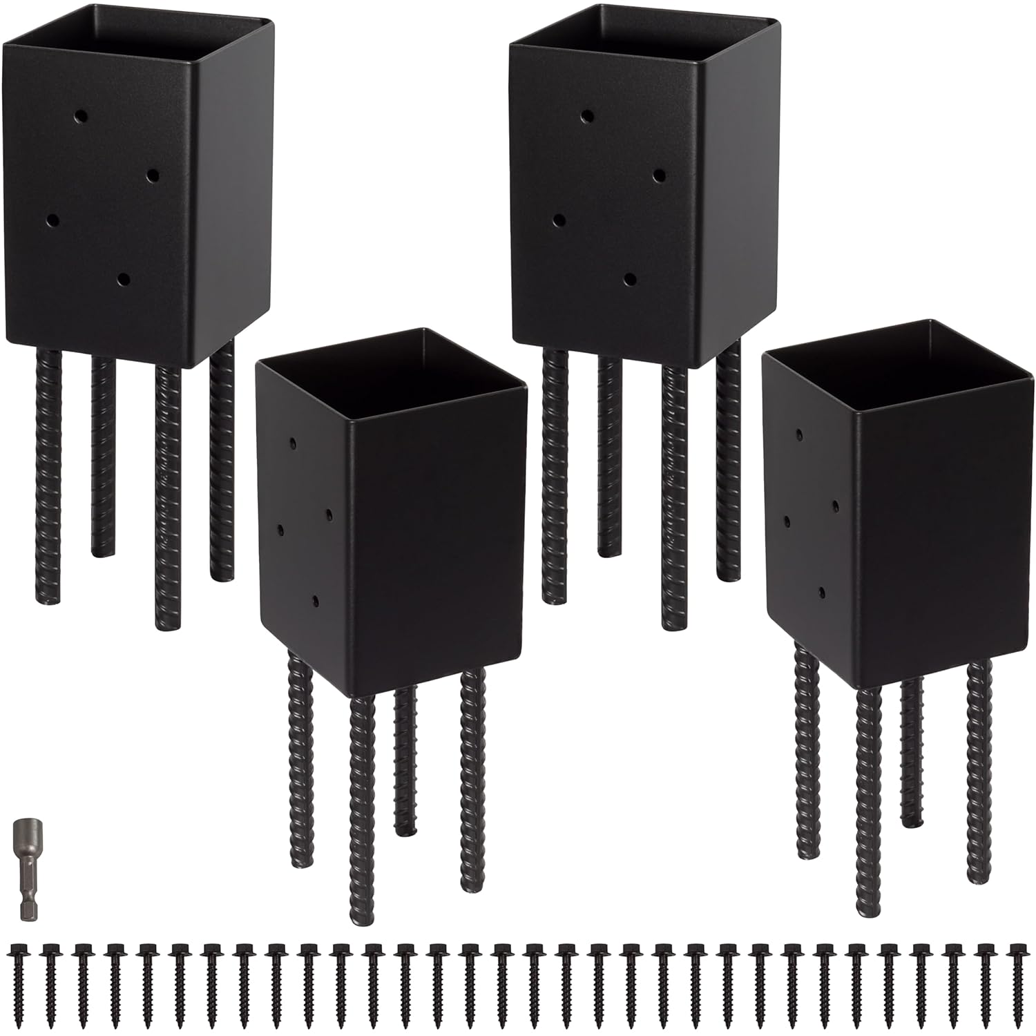 4x4 Post Base Holder Ground Spike for Concrete Decks - 4 Pack