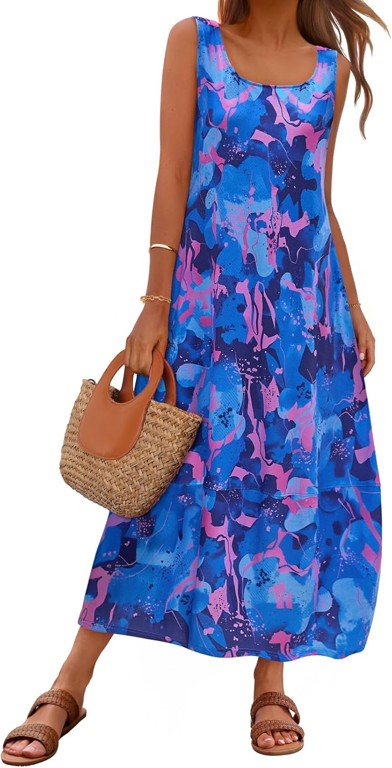 MEROKEETY Women's Casual Maxi Sundress for Summer Beach Fun