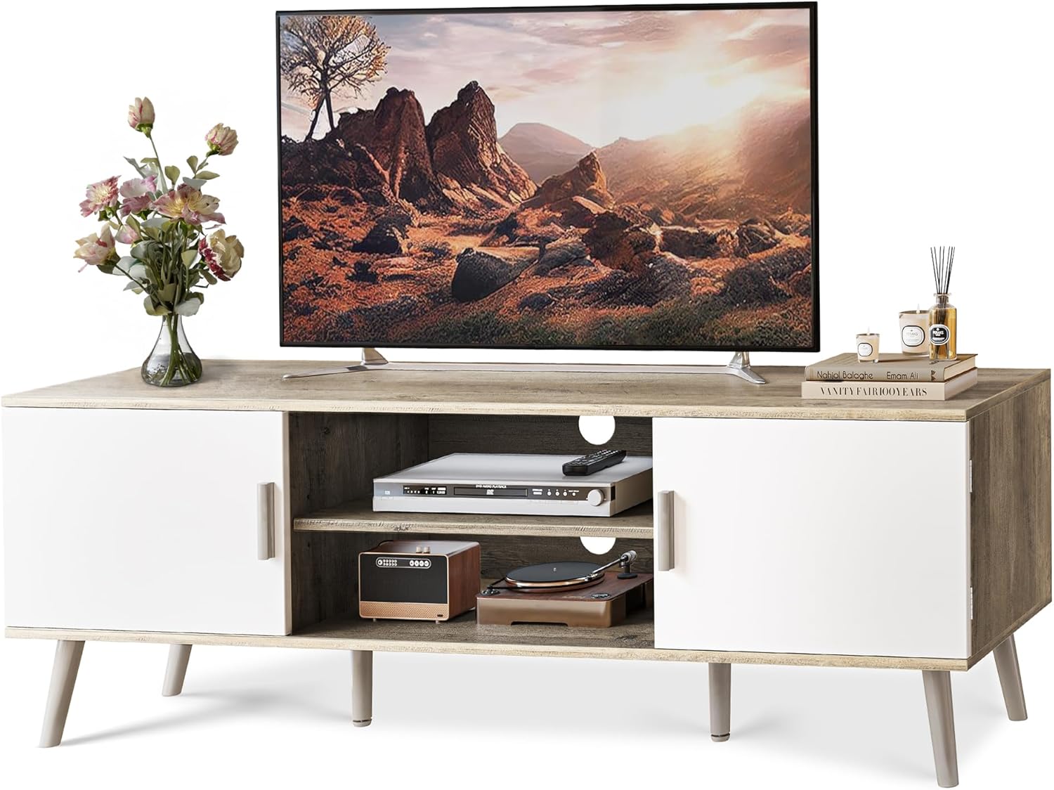SUPERJARE TV Stand for 55 Inch TV with Adjustable Shelf and Cabinets
