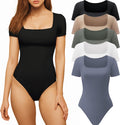 Womens Square Neck Short Sleeve Bodysuit 5 Pack - Soft, Stretchy Fit