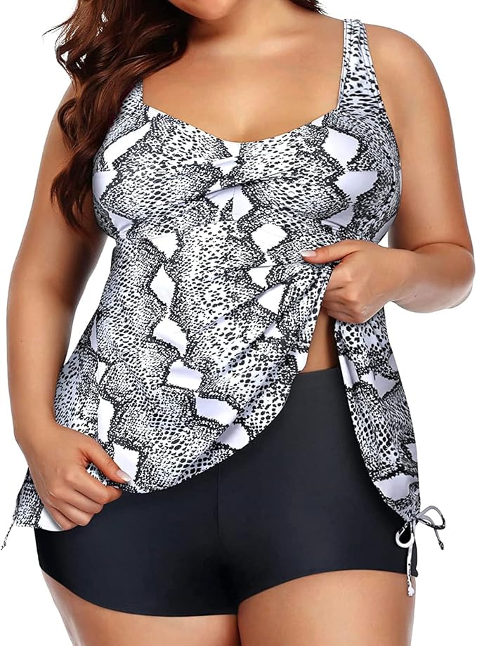 Aqua Eve Women Plus Size Tankini Swimsuit with Flowy Swimdress