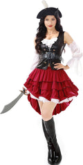 Funna Pirate Costume for Women - 5 Piece Outfit with Hat