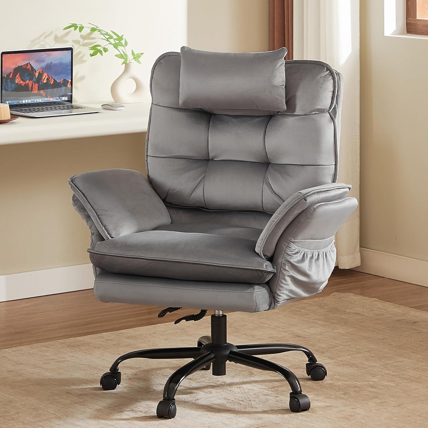 Bestier Cross Legged Office Chair with Adjustable Arms and Wheels